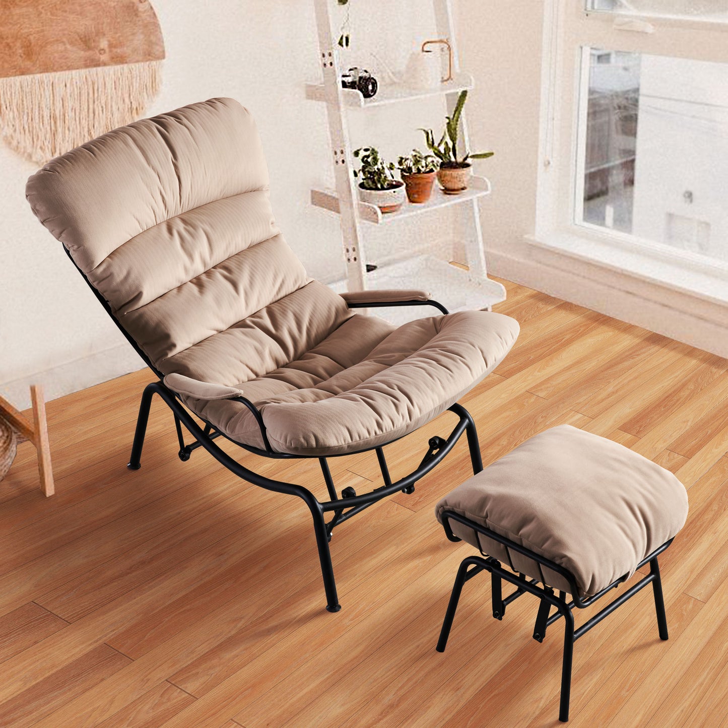 Allwex Living Room Recliner Chair with Ottoman,Mid Century Modern Rocking Chair,Chaise Lounge Chairs for Home Office Study,Armchair for Small Spaces