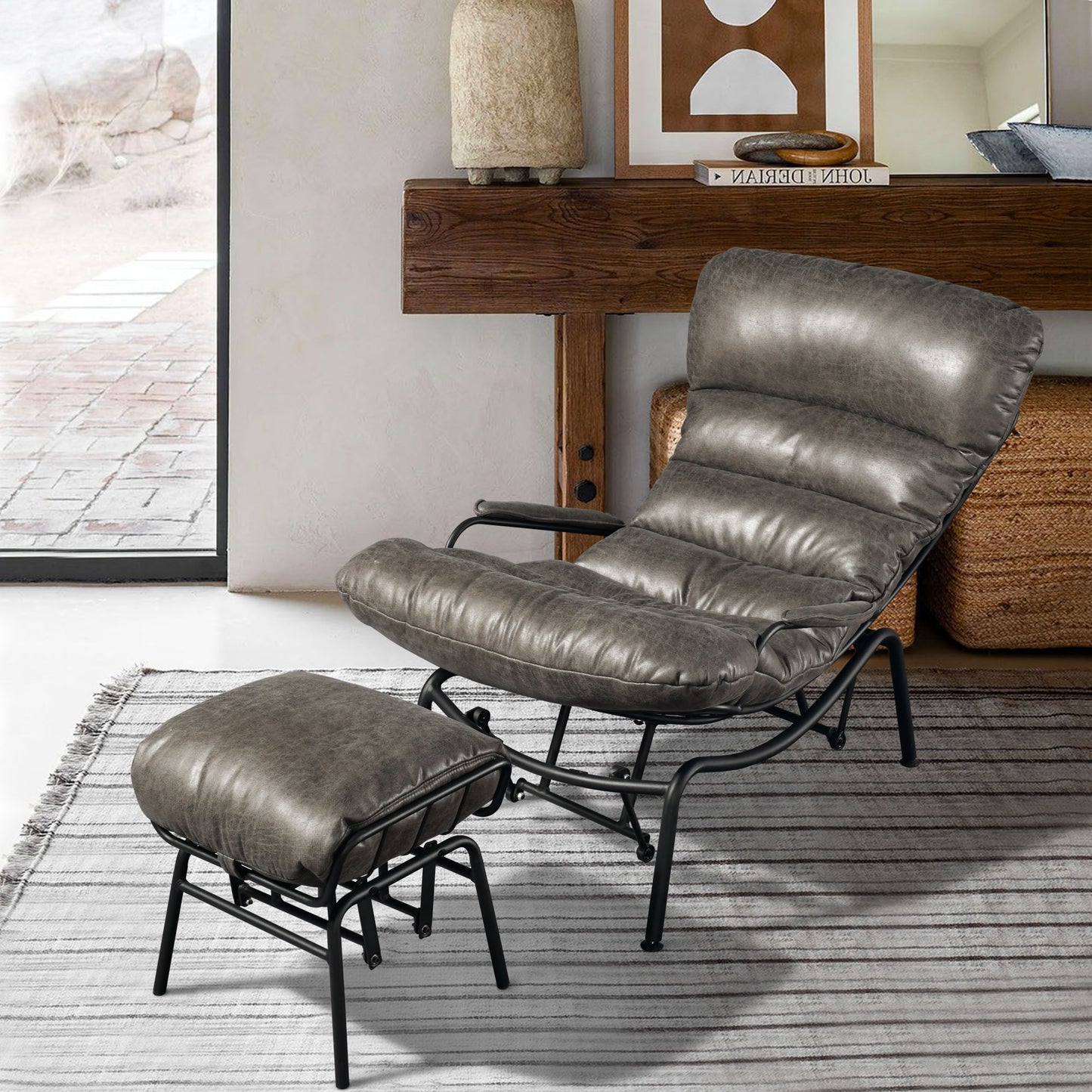 Allwex Living Room Recliner Chair with Ottoman,Mid Century Modern Rocking Chair,Chaise Lounge Chairs for Home Office Study,Armchair for Small Spaces