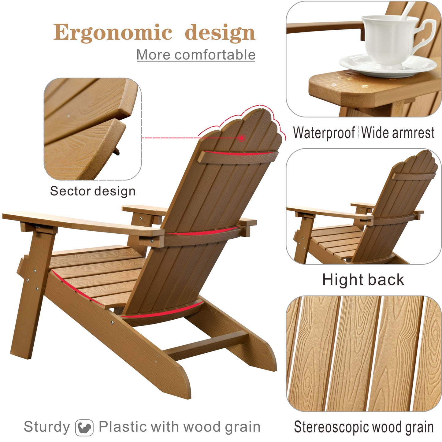 Allwex Adirondack Chairs of 2 Classic Weather Resistant Patio Chair Outdoor Adirondack Chair for Deck Garden and Backyard