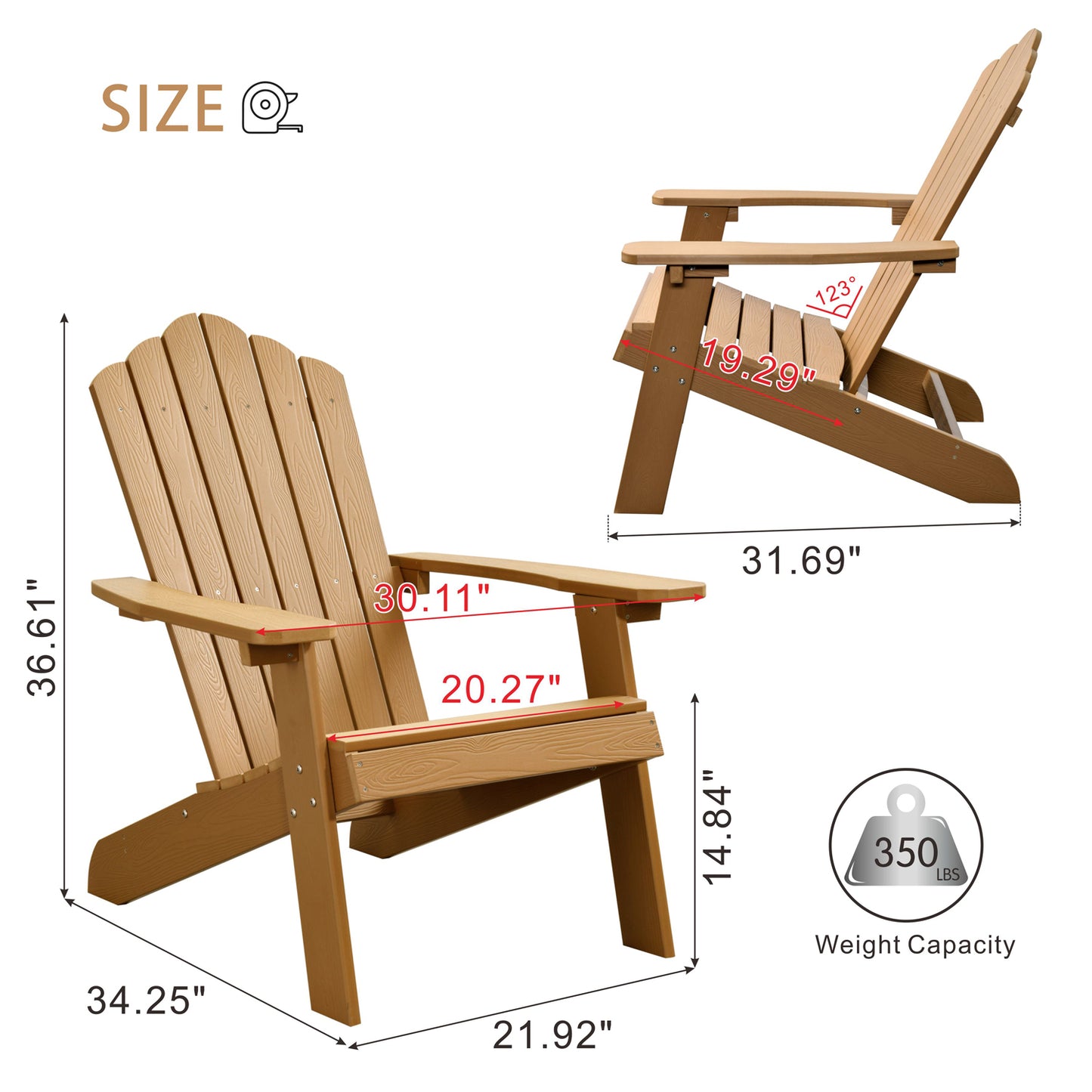 Allwex Adirondack Chairs of 2 Classic Weather Resistant Patio Chair Outdoor Adirondack Chair for Deck Garden and Backyard