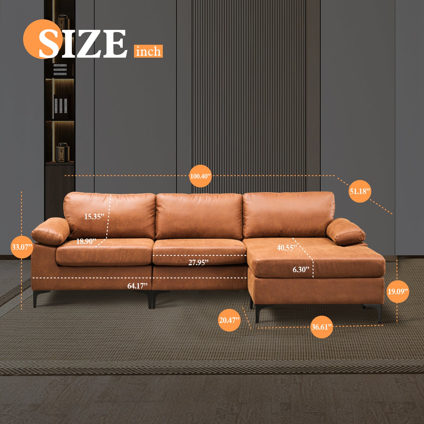 Allwex 100" Three-Seat Sofa, Nordic Style Living Room Sofa, Pit Stripe Fabric, Cat Scratch Proof and Easy to Install Sofa for Different House Types