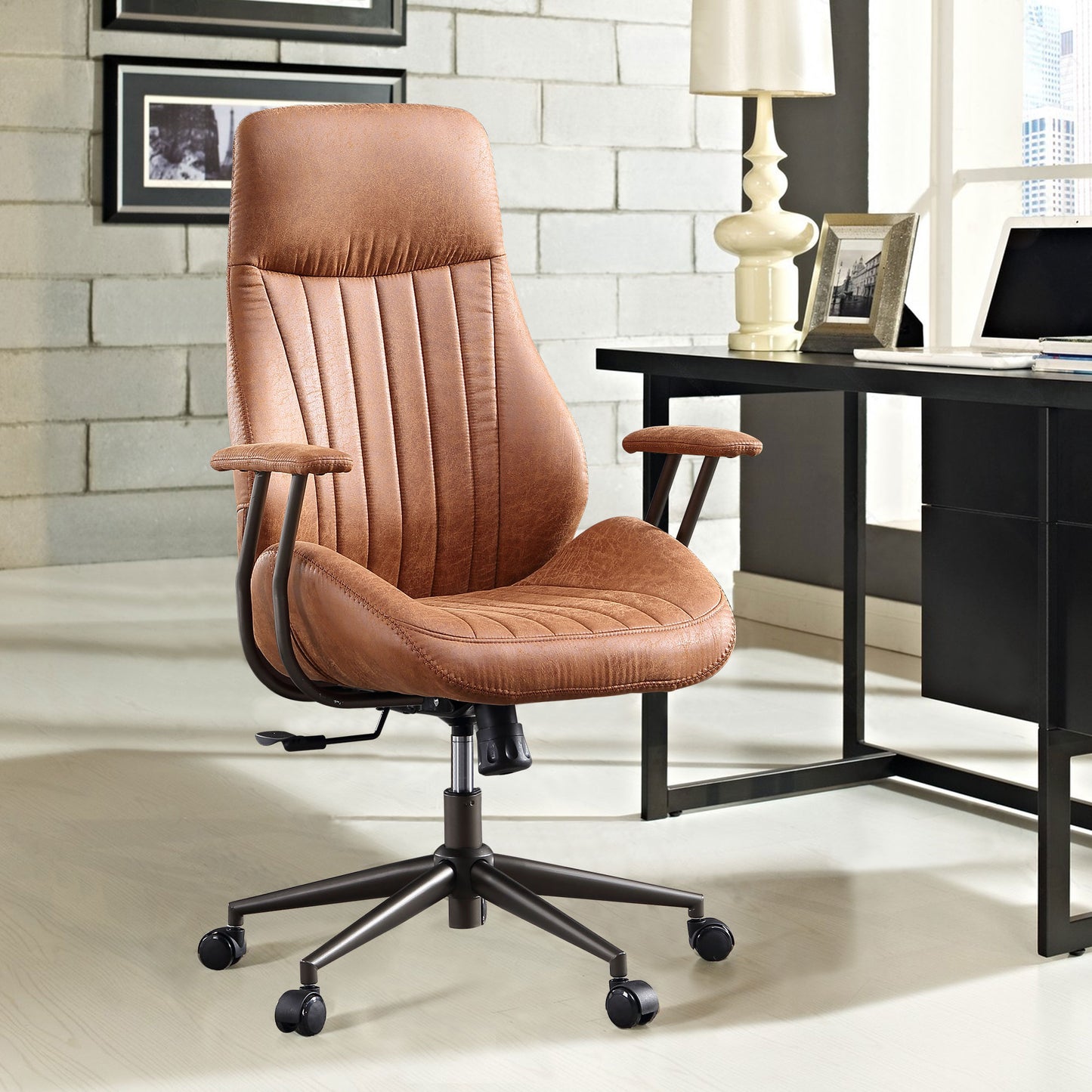 Allwex Ergonomic Office Chair, High Back Adjustable Desk Chair, Long Sitting Comfortable Gaming Chair for Executive or Home Office (Brown-Black）