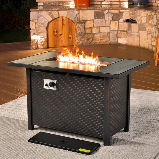 Allwex 43-Inch Propane Fire Pit Table, 50000 BTU Rectangular Gas Fire Pit With Volcanic Rock,Lid & Dust Cover,Stainless Steel Burner Patio Fire Table