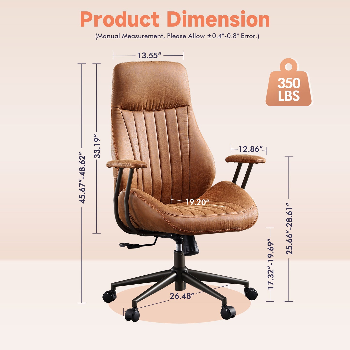 Allwex Ergonomic Office Chair, High Back Adjustable Desk Chair, Long Sitting Comfortable Gaming Chair for Executive or Home Office (Brown-Black）
