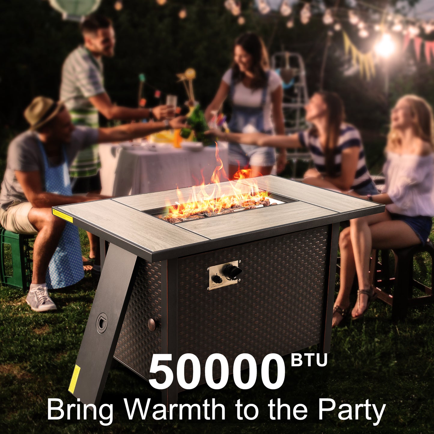 Allwex 43-Inch Propane Fire Pit Table, 50000 BTU Rectangular Gas Fire Pit With Volcanic Rock,Lid & Dust Cover,Stainless Steel Burner Patio Fire Table