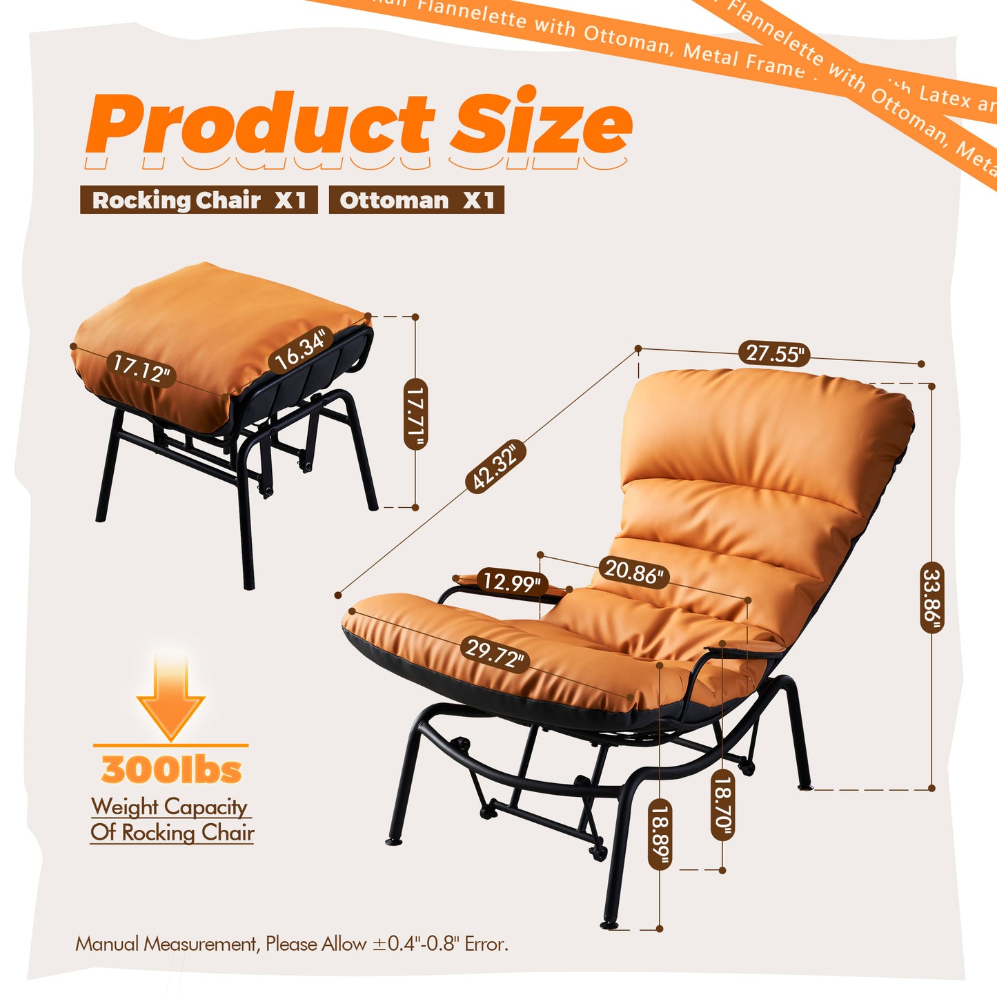 Allwex Living Room Recliner Chair with Ottoman,Mid Century Modern Rocking Chair,Chaise Lounge Chairs for Home Office Study,Armchair for Small Spaces