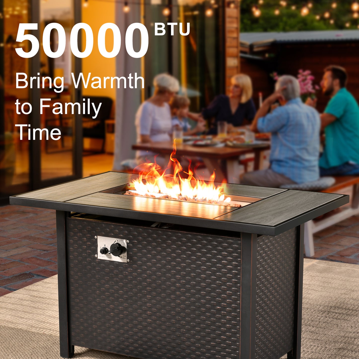 Allwex 43-Inch Propane Fire Pit Table, 50000 BTU Rectangular Gas Fire Pit With Volcanic Rock,Lid & Dust Cover,Stainless Steel Burner Patio Fire Table