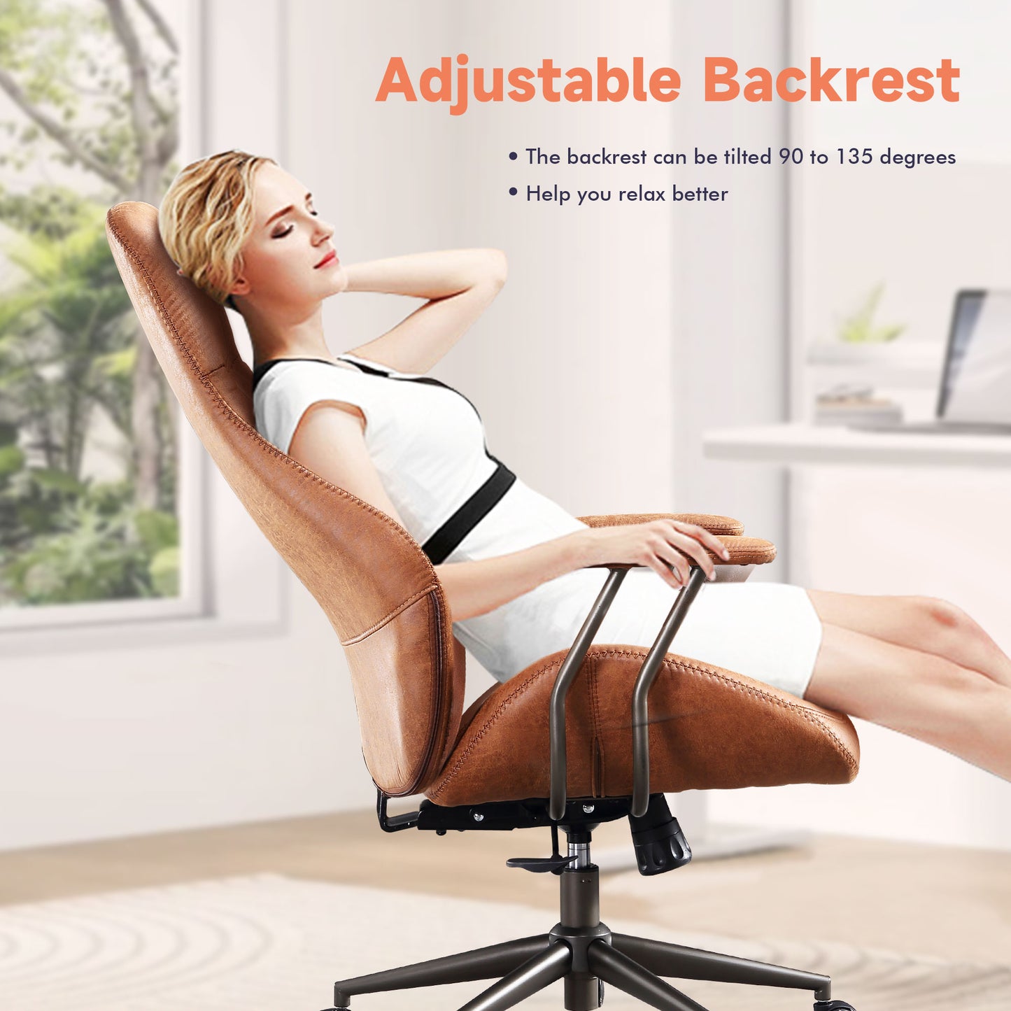 Allwex Ergonomic Office Chair, High Back Adjustable Desk Chair, Long Sitting Comfortable Gaming Chair for Executive or Home Office (Brown-Black）