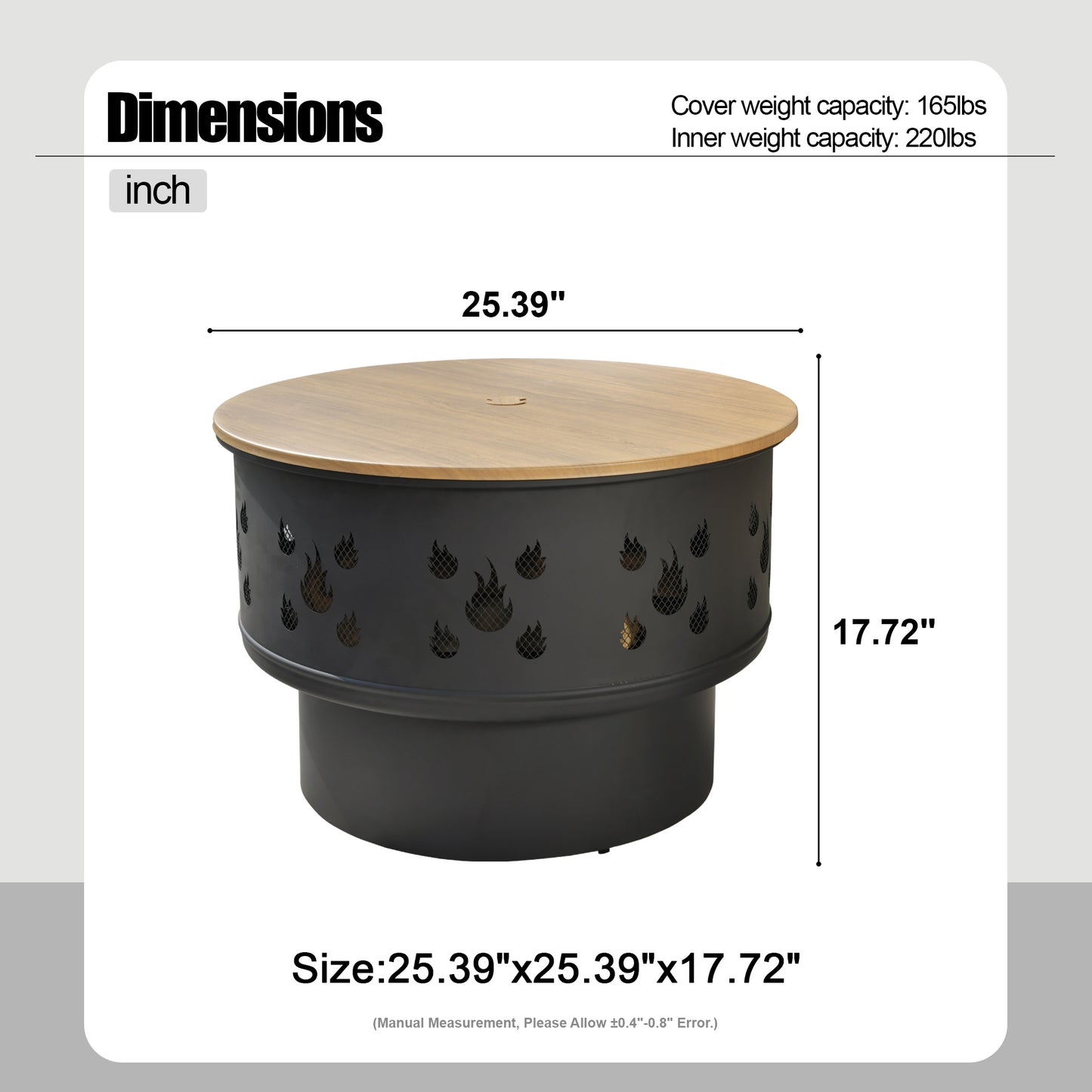 Allwex 25.39'' Outdoor Wood Burning Fire Pit with Drawer and Fire Poker for Emptying Ashes，Suitable for Backyard Garden Picnic Campfire Camping