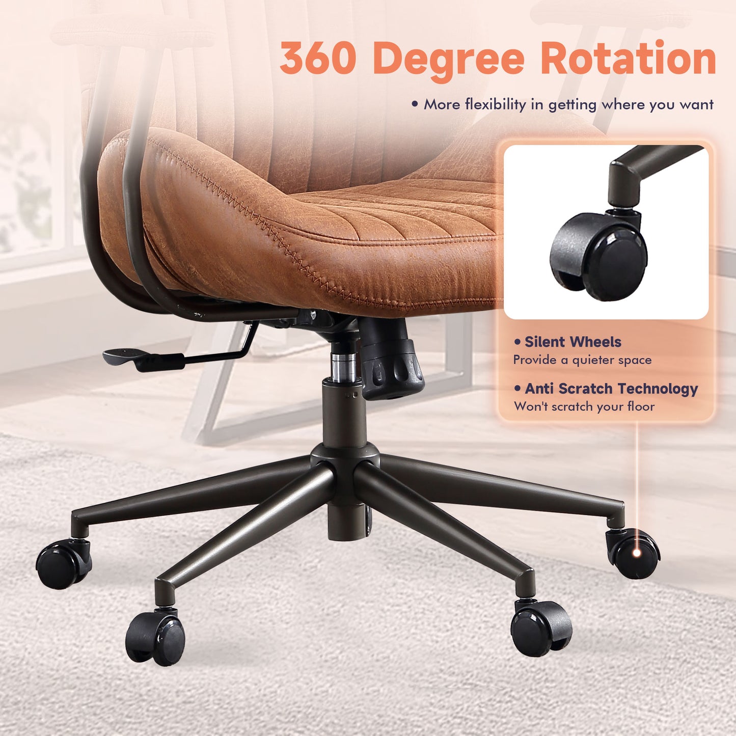 Allwex Ergonomic Office Chair, High Back Adjustable Desk Chair, Long Sitting Comfortable Gaming Chair for Executive or Home Office (Brown-Black）
